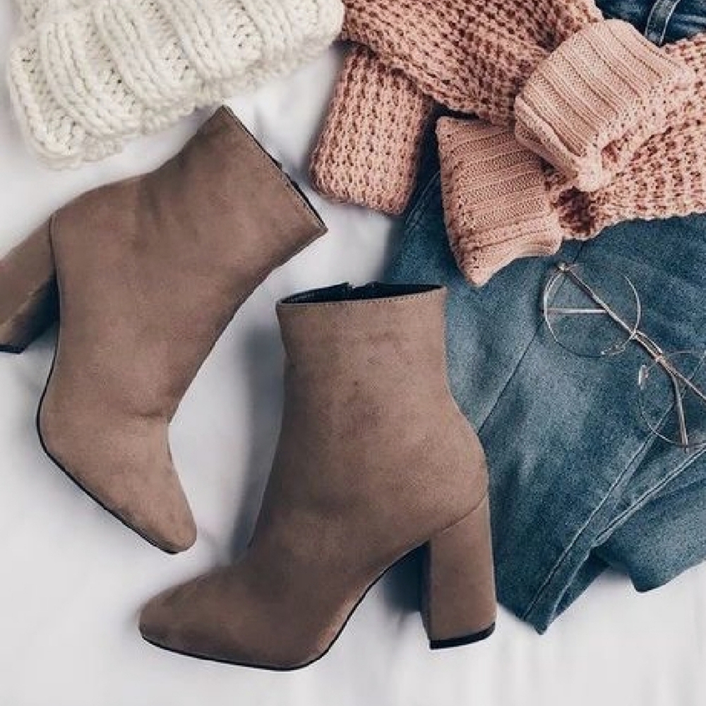 Cognac camel suede ankle boots
